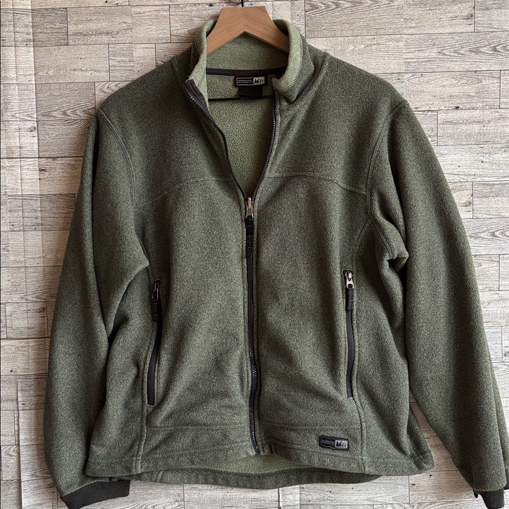 REI Polartec Sweatshirt fleece hiking jacket cabin green vintage women's large‎